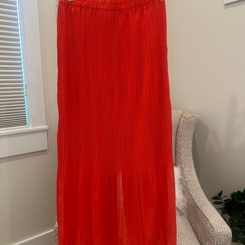 Promesa Red/Orange Pleated Button-Front Maxi / lined at Midi length / size S - Picture 4 of 4